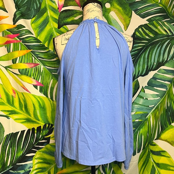 INC International Concepts Small Sky Blue Halter Cold Shoulder Casual Office Top - Picture 2 of 9